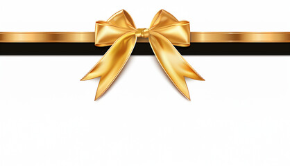 Ruban doré et noir avec nœud sur fond blanc minimaliste, design élégant pour cadeaux, fêtes de fin d'année ou célébrations, anniversaire, espace négatif, copyspace.