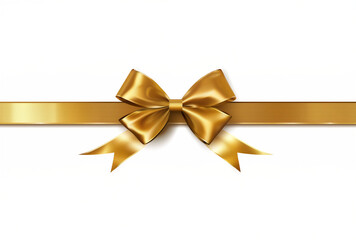 Ruban dor&eacute; avec n&oelig;ud central &eacute;l&eacute;gant sur fond blanc minimaliste, design raffin&eacute; pour cadeaux et c&eacute;l&eacute;brations, f&ecirc;tes de fin d'ann&eacute;e et nouvel an, espace n&eacute;gatif, copyspace.