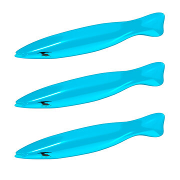 3D Blue Glossy Aqua Fish Design Y2K Frutiger Aero Element