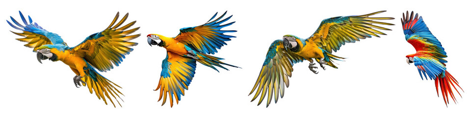 Fototapeta premium PNG Macaw parrot animal flying bird set on transparent background
