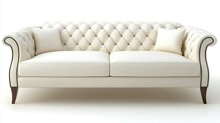 Naklejka premium Elegant White Chesterfield Sofa with Plush Cushions for Living Room