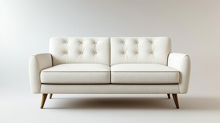Fototapeta premium Modern White Sofa with Buttons on a Minimalist Background