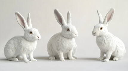 Obraz premium Three White Rabbits Fluffy Bunnies Easter Pets