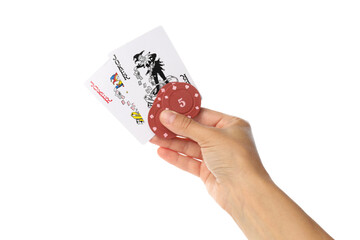 PNG,Playing cards in hand, isolated on white background