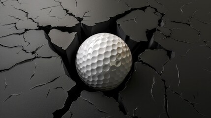 The golf ball violently penetrated the black wall.