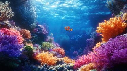 Vibrant Coral Reef with Colorful Fish Swimming Underwater Scene