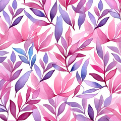 Floral pattern with colorful flowers Vibrant purple blossom. captivating flower petals and lush leaves on pristine white background

