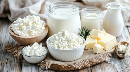 Various Dairy Products Including Cottage Cheese and Butter