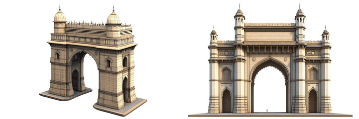 Obraz premium Set of the iconic Gateway of India in Mumbai, isolated on a transparent background.