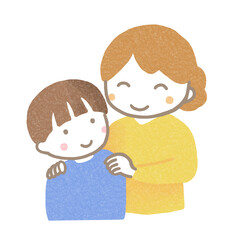 子供の肩を優しく抱く母親
