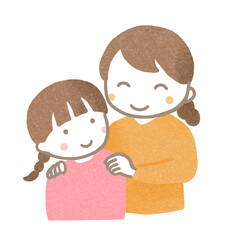 子供の肩を優しく抱く母親