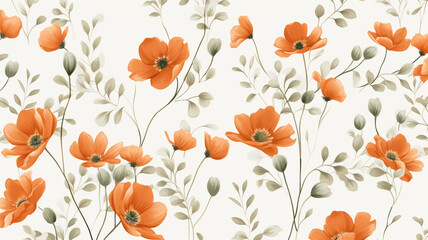  Abstract flower Bright and cute colors pattern, simple, neutral flowers on white background Seamless pattern of elegant, dainty, neutral watercolor floral for fabric,flower pattern water color
