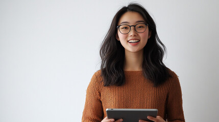 Smiling Young Woman Using Tablet  Technology  Modern Lifestyle