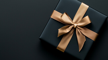 Elegant dark gift boxes adorned with satin ribbons and bows on a black background, perfect for holiday gifts