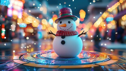 A snowman entertainment icon set in a festive digital platform. Designed with playful and colorful aesthetics, representing joyful engagement and creativity. Symbolizing community and fun.