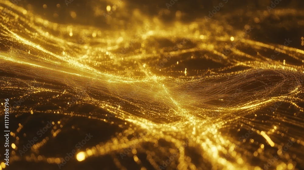 Poster Abstract golden particle wave background.