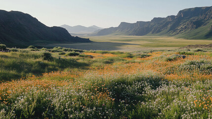 Fototapeta premium A valley with a diverse array of wildlife and rich vegetation.