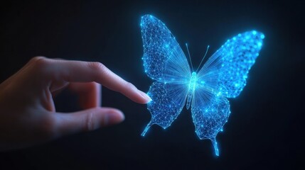 Digital butterfly interaction virtual space 3d art technology close-up innovation and nature fusion