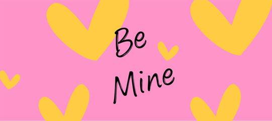 Happy Valentine's Day with yellow heart, romantic words in  pink color background for sale, advertising, brochures, postcard, greeting card, flyer, banners, social media. Vector illustration.