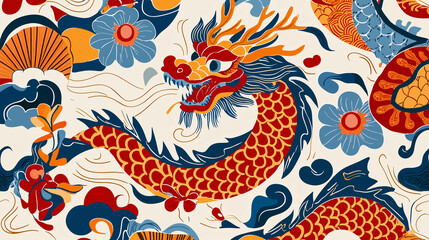 Obraz premium Vibrant and festive design celebrating Chinese New Year 2024 with the Dragon zodiac sign