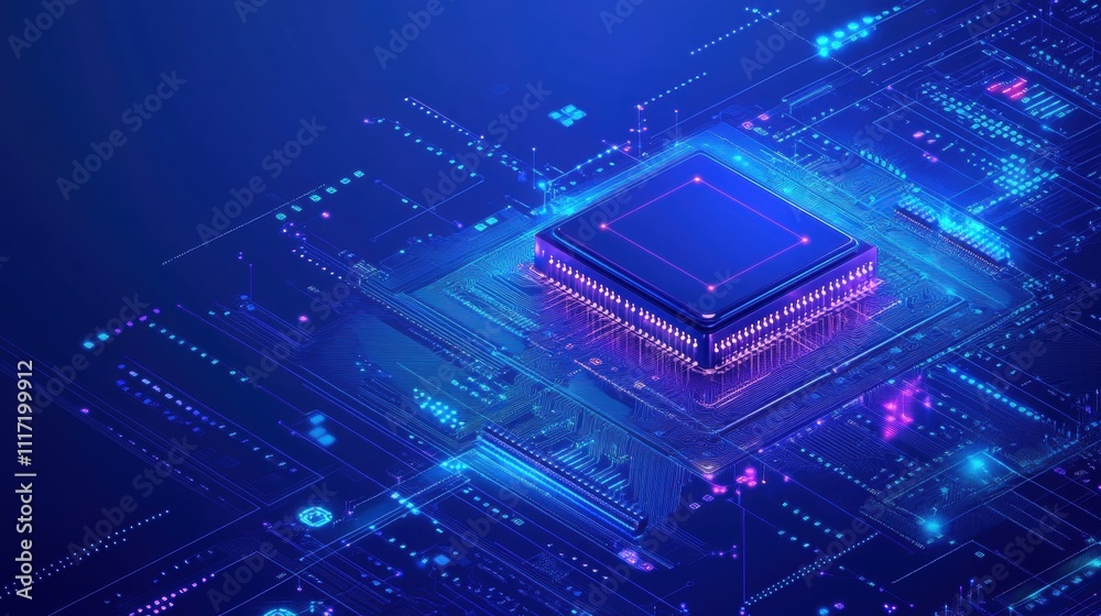 Poster innovative technology event quantum computing development digital landscape data visualization futur