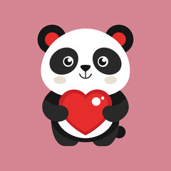 Cute funny panda holding a heart