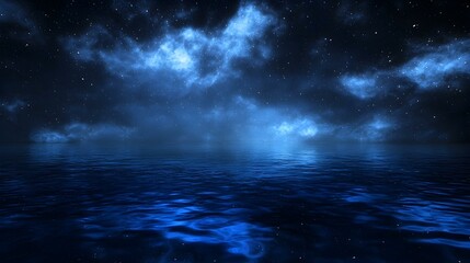 Serene night sky mirrored in calm ocean waters. Perfect for backgrounds, websites, and design projects.