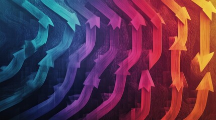 A vibrant, abstract design featuring colorful arrows indicating movement and direction.