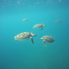 Obraz premium Turtles swimming in ocean
