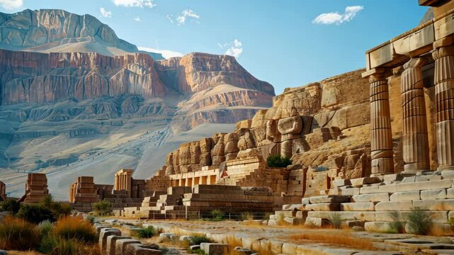 Ancient Ruins of Persepolis against Majestic Mountains