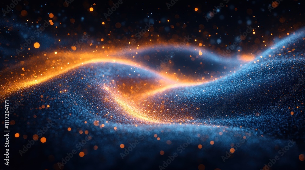Canvas Prints abstract glowing blue and orange particle wave background.