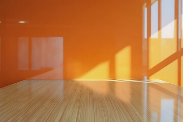 Obraz premium Empty Orange Room with Wooden Floor