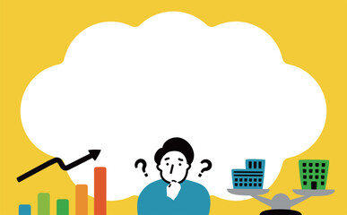 お金の増やし方に迷う男性: 投資フレームの中で株・不動産・貯金・貯蓄を考える