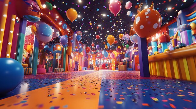 Joyous indoor party with colorful balloons and festive ambiance
