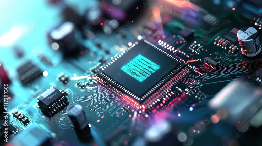 Poster exploring technology circuits modern electronics lab close-up image high-tech environment futuristic