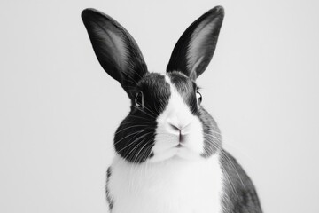 Obraz premium Cute black and white rabbit big ears fluffy fur white chest black nose curious expression