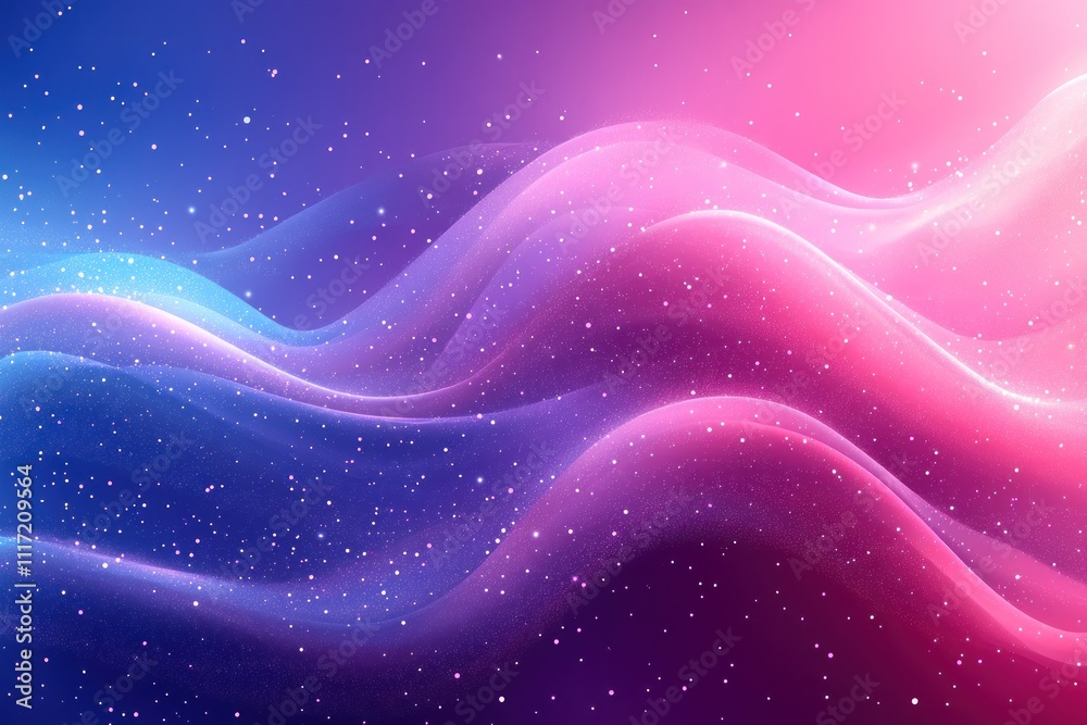 Canvas Prints abstract pink and blue wavy background with glowing particles.