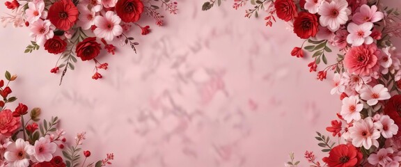 Soft pink and red floral background with heart-shaped decorations, pink, background, romantic