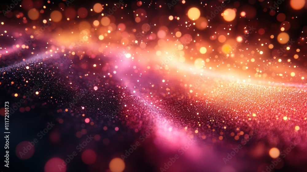 Wall mural abstract glowing particles wave background with bokeh lights.