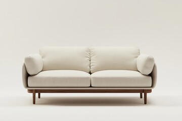 Naklejka premium Elegant beige sofa modern minimalist design three seater couch plush cushions tapered wooden legs