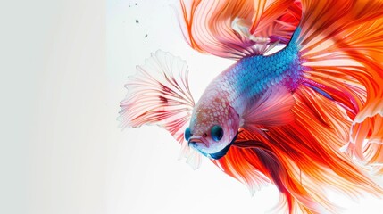 Fototapeta premium A colorful betta fish swims elegantly through vibrant flowing fins, creating a captivating underwater scene.