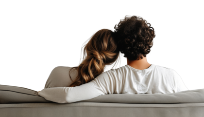 Warm Embrace of a Couple Relaxing on a Cozy Couch at Home