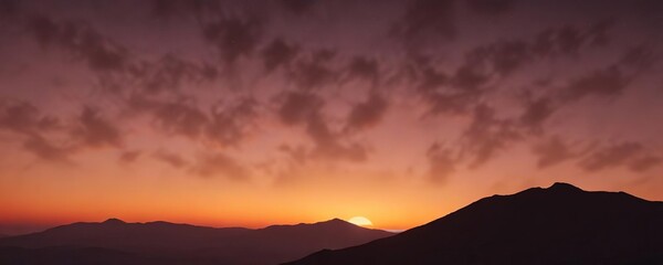 Obraz premium A crescent moon near the edge of a vibrant orange horizon at dawn, orange, sky