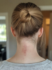 photo of neck with redness and slight healing scar, taken from behind