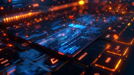 Obraz premium Dynamic Fusion of Neon Cityscapes and Futuristic Tech Art Imagery