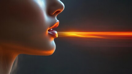 Woman's profile with glowing light effects emanating from lips representing energy, light, and creativity concepts