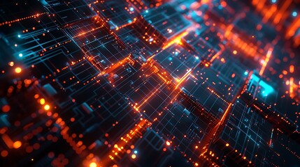 Fototapeta premium Dynamic Fusion of Neon Cityscapes and Futuristic Tech Art Imagery