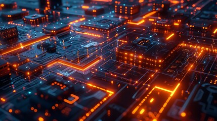 Dynamic Fusion of Neon Cityscapes and Futuristic Tech Art Imagery