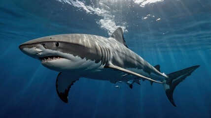 A close-up photo of a whale's head and flippers as it breaks the surface of the water. The whale's intricate markings and powerful physique are on full display.