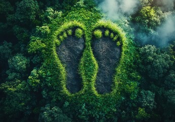 Eco-Friendly Footprints in Lush Green Forest Illustrating Connection Between Nature and Human Impact, Promoting Sustainability and Environmental Awareness